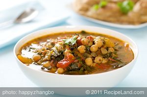 Chickpea, Kale and Tomato Soup with Cilantro