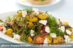 Grilled Summer Vegetable Salad with Cherry Tomatoes and Feta Cheese