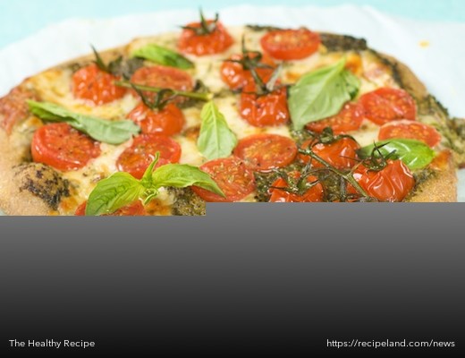 Cheesy Italian Basil Tomato Pesto Pizza