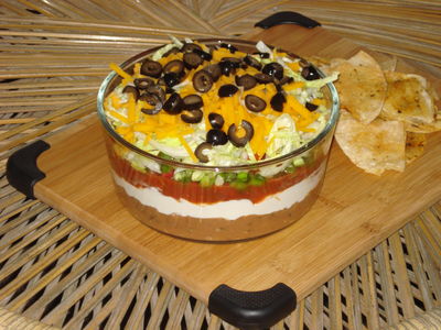 Seven Layer Taco Dip with Homemade Tortilla Chips