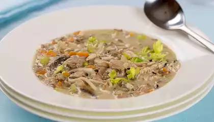 Creamy Leftover Turkey, Veggies and Wild Rice Soup