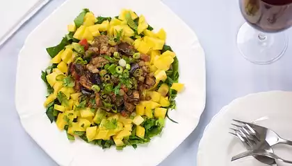 Indian Spiced Eggplant Lentil Salad with Fresh Mango