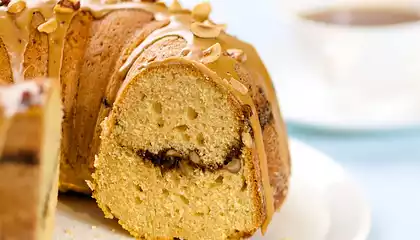 Coffee Streusel Bundt Cake with Coffee Glaze and Hazelnuts Topping