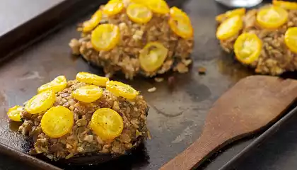 Cashews, Lentils and Brown Rice Stuffed Portobello Mushrooms