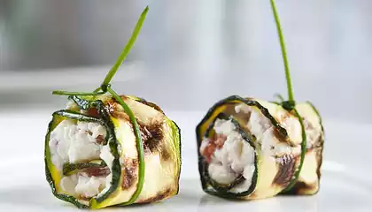 Zucchini stuffed with Savory Tofu Spread