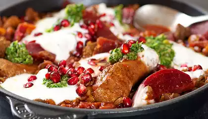 Beets, Chorizo and Pomegranate Braise with Cilantro Salsa