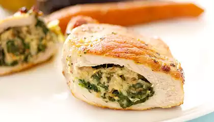 Spinach, Mozzarella and Pine Nuts Stuffed Pork Chops