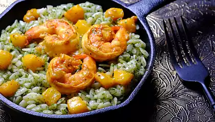 Pesto Risoni with Mango-Curry Shrimps